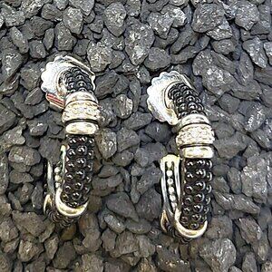 Lagos Black Ceramic and Diamond Hoop Earrings Style #: 01-81745-CB